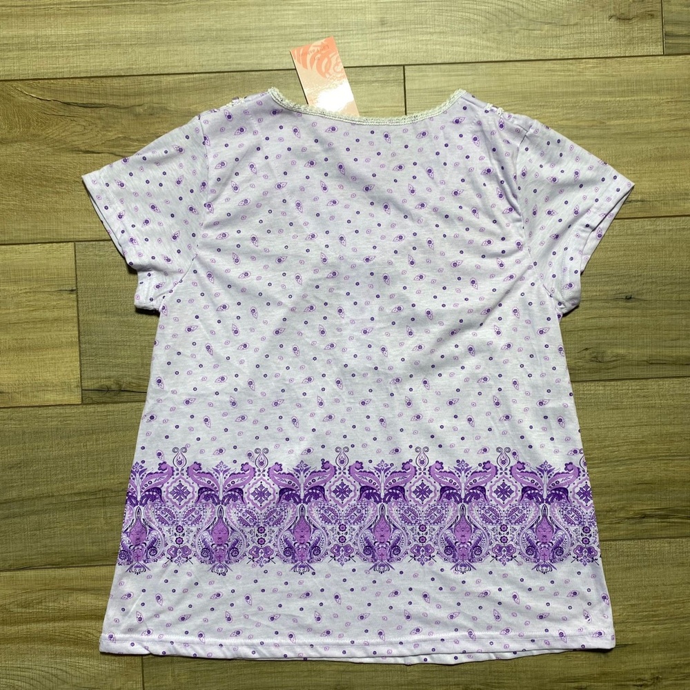 Pink Label By Lati Fashion Womens Paisley And Floral Pajama Top Large Purple - Picture 6 of 8